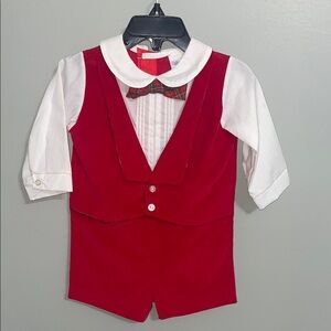 Alexis red & white velvet suit size 12 months VINTAGE